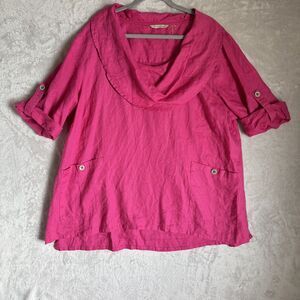 Soft Surroundings Mayfield Tunic Top Plus 3X Pink Cowl Neck Roll Tab Linen Lagen